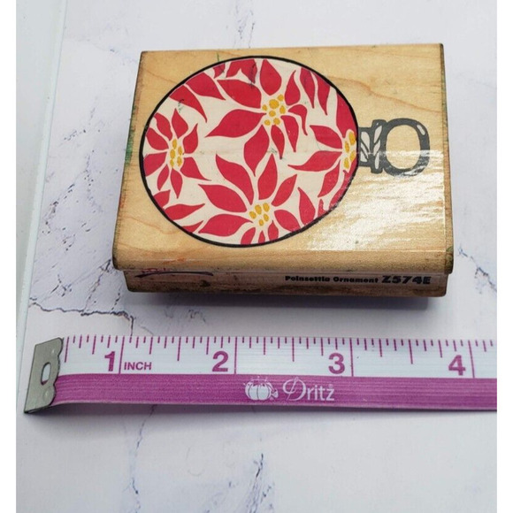 Rubber Stampede Posh Impressions Poinsettia Ornament Wood Mounted Rubber Stamp - Picture 3 of 9